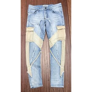 Reelistik NYC Jeans Mens 34 Y2K Cargo Patchwork Distressed Light Wash Streetwear